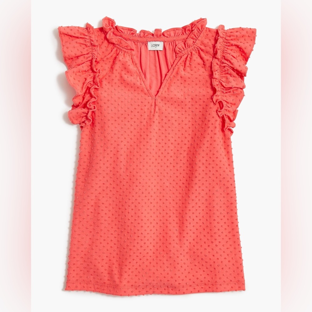 J. Crew Ruffle-Sleeve Clip-Dot Blouse- Dark Coral